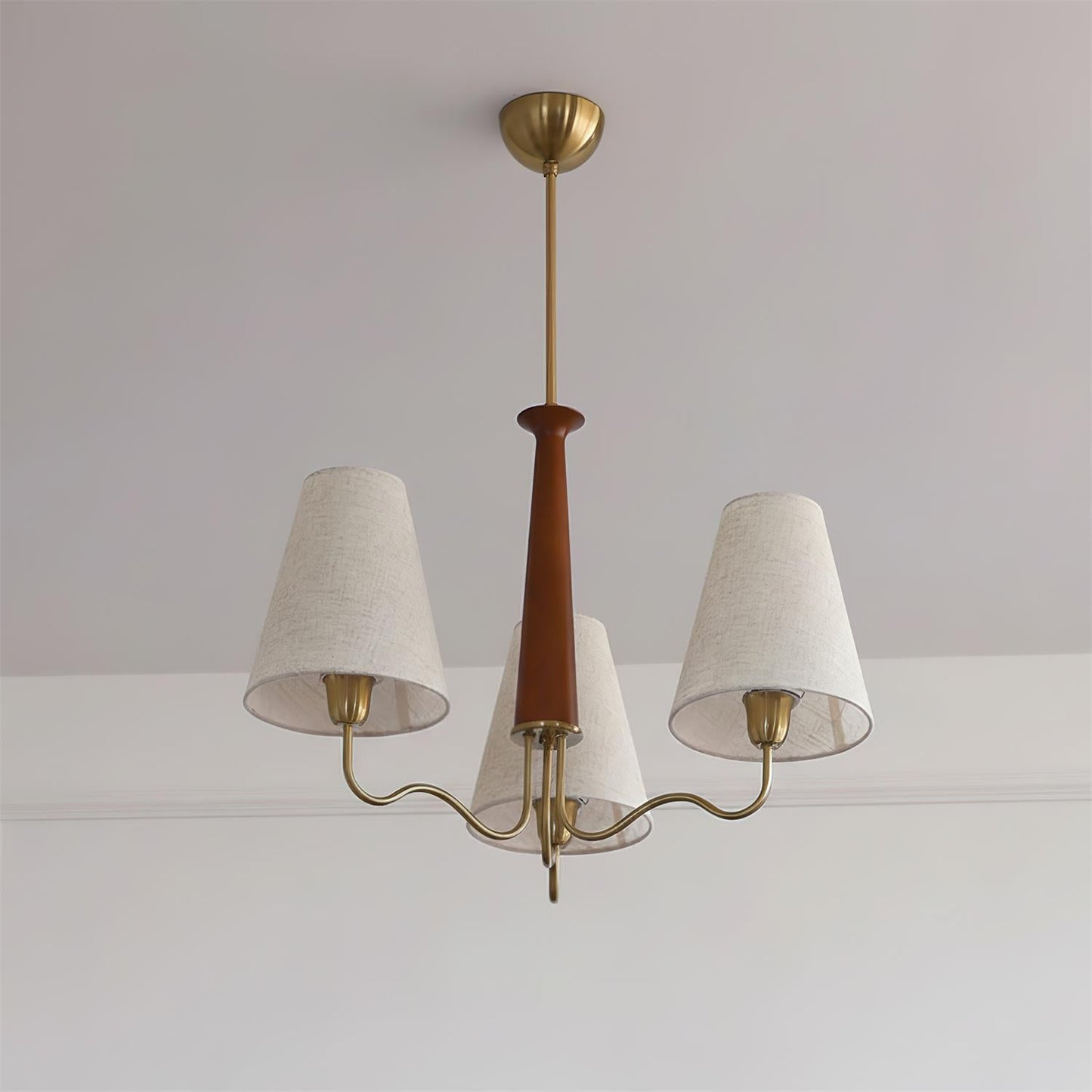 Eléonore Chandelier, Metal Frame with Linen Shades and Wood Accent
