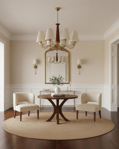 Eléonore Chandelier, Metal Frame with Linen Shades and Wood Accent