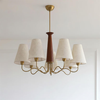 Eléonore Chandelier, Metal Frame with Linen Shades and Wood Accent