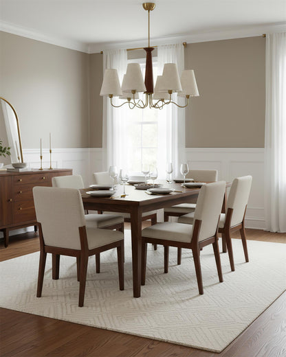 Eléonore Chandelier, Metal Frame with Linen Shades and Wood Accent