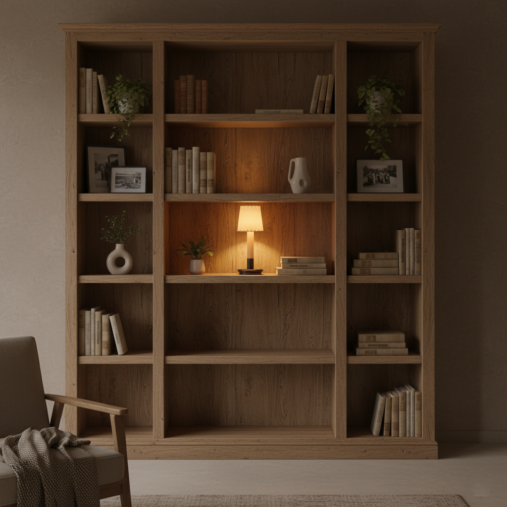 Amelie Tragbare LED-Tischleuchte aus Holz mit Stoffschirm