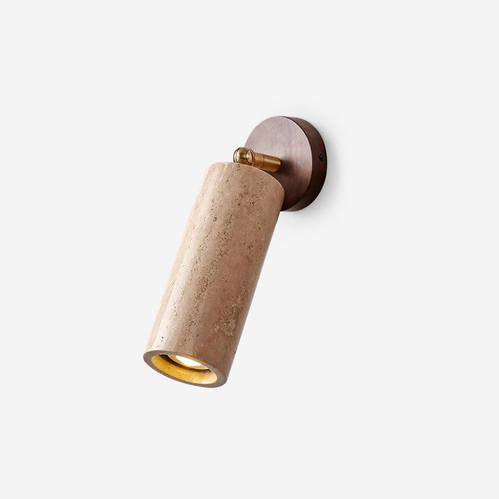 Solène Travertin-Wandleuchte mit Holzfuß und verstellbarem Metallarm