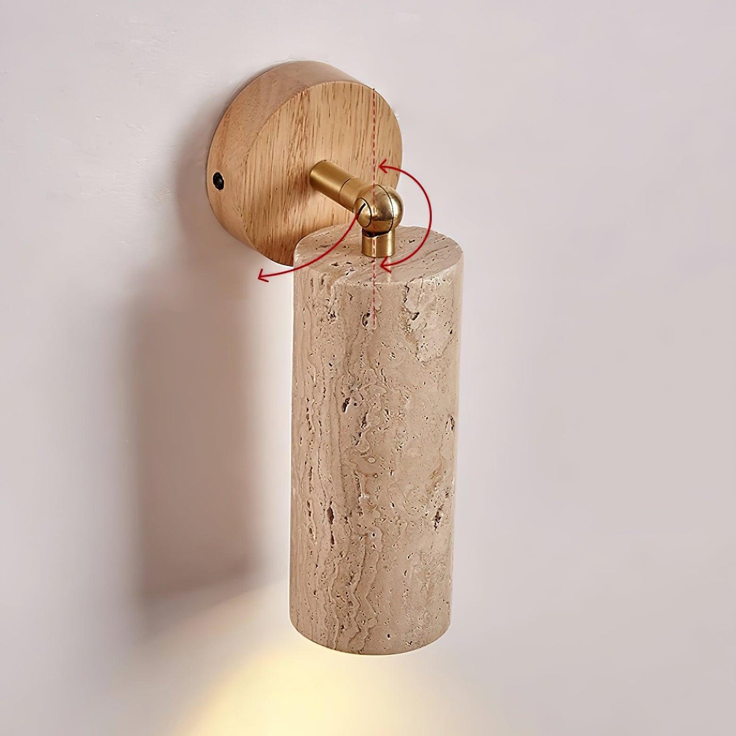 Solène Travertin-Wandleuchte mit Holzfuß und verstellbarem Metallarm
