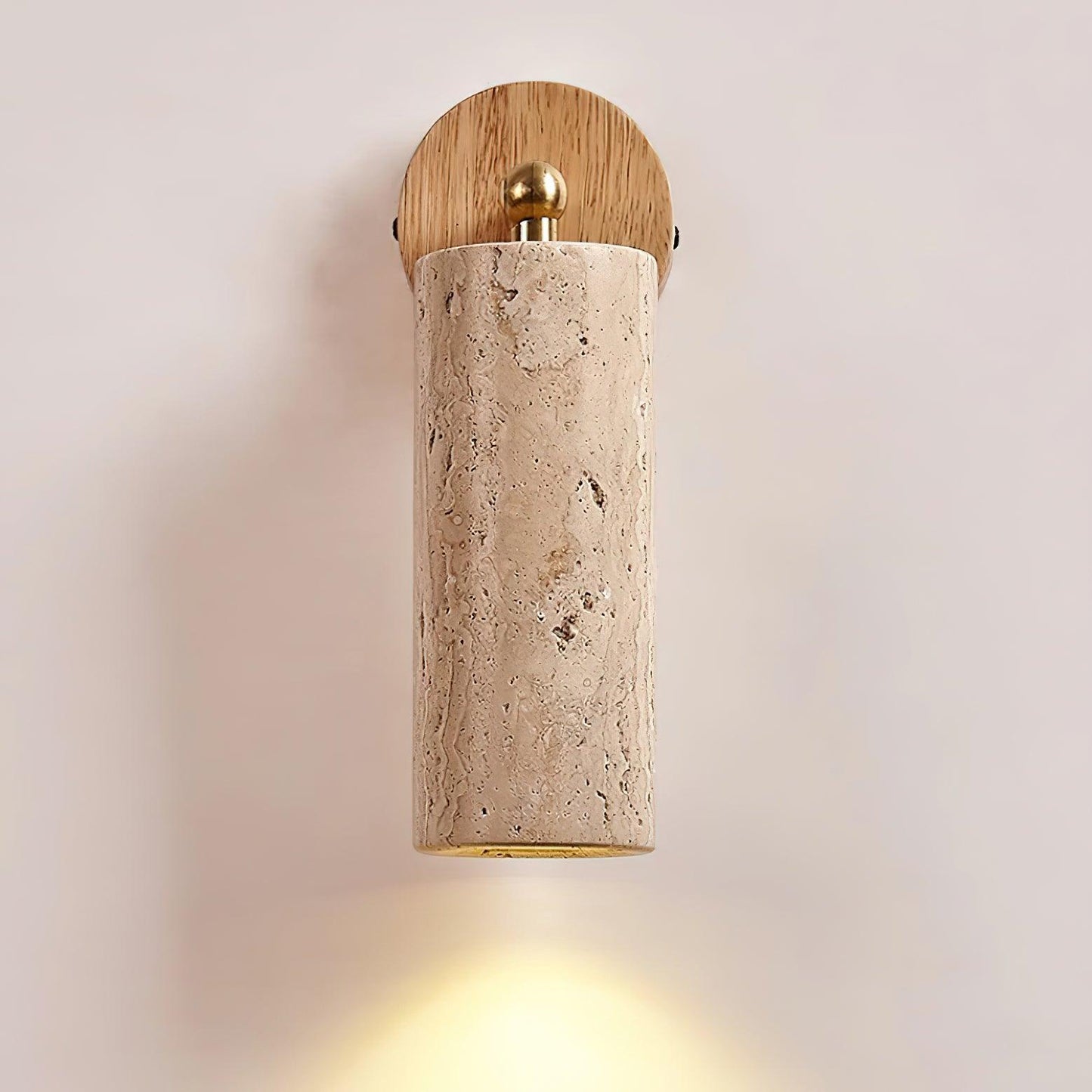 Solène Travertin-Wandleuchte mit Holzfuß und verstellbarem Metallarm