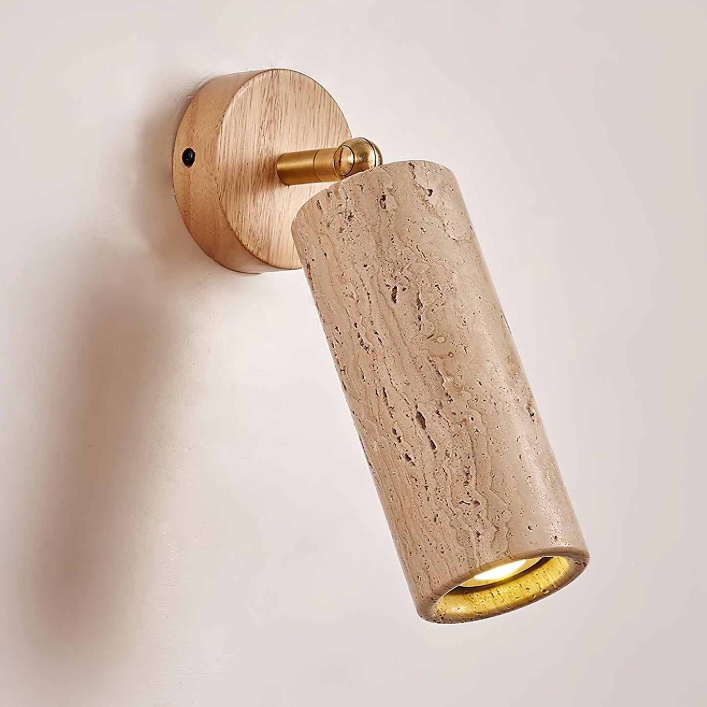 Solène Travertin-Wandleuchte mit Holzfuß und verstellbarem Metallarm