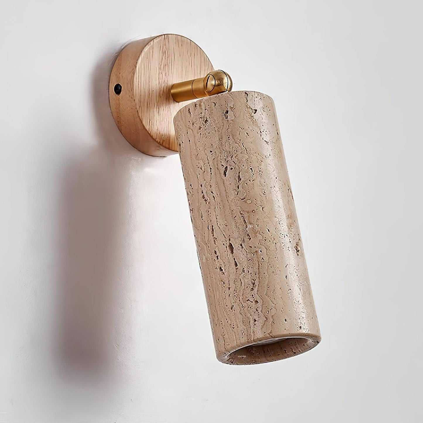 Solène Travertin-Wandleuchte mit Holzfuß und verstellbarem Metallarm
