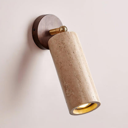 Solène Travertin-Wandleuchte mit Holzfuß und verstellbarem Metallarm