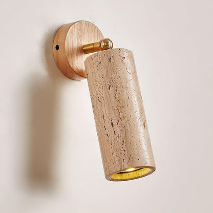 Solène Travertin-Wandleuchte mit Holzfuß und verstellbarem Metallarm