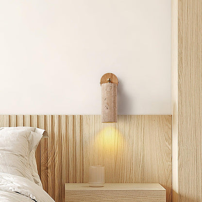 Solène Travertin-Wandleuchte mit Holzfuß und verstellbarem Metallarm