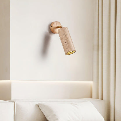 Solène Travertin-Wandleuchte mit Holzfuß und verstellbarem Metallarm