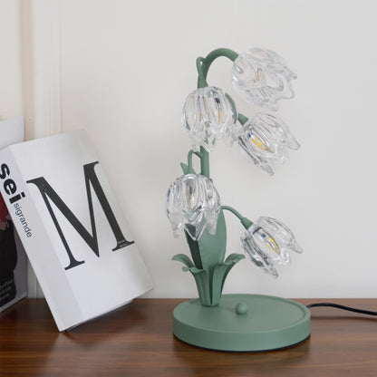Aurélia Green Flower Table Lamp with Glass Petal Design