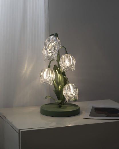 Aurélia Green Flower Table Lamp with Glass Petal Design