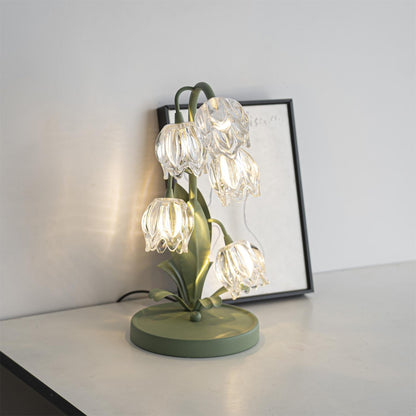 Aurélia Green Flower Table Lamp with Glass Petal Design