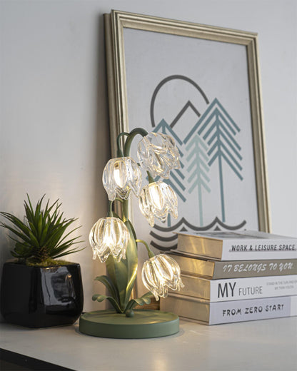 Aurélia Green Flower Table Lamp with Glass Petal Design