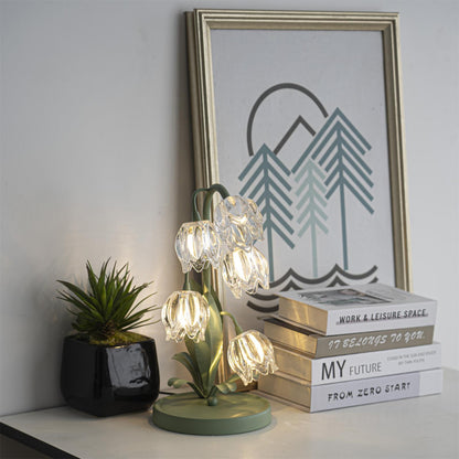 Aurélia Green Flower Table Lamp with Glass Petal Design