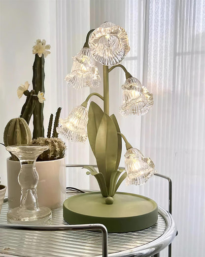 Aurélia Green Flower Table Lamp with Glass Petal Design