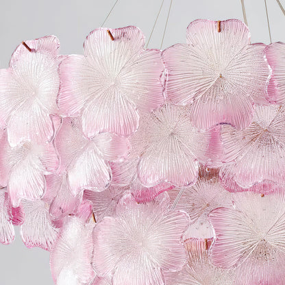 Aurélie Rosafarbener gestufter Blumen-Kronleuchter aus Glas