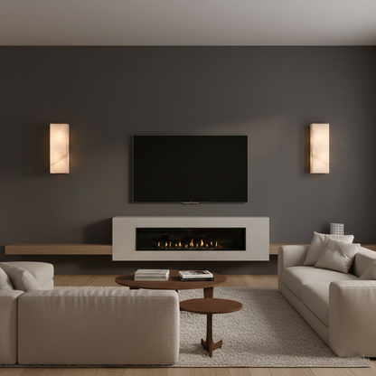 Wandleuchte Élodie, rechteckig, Alabaster, mit LED-Beleuchtung