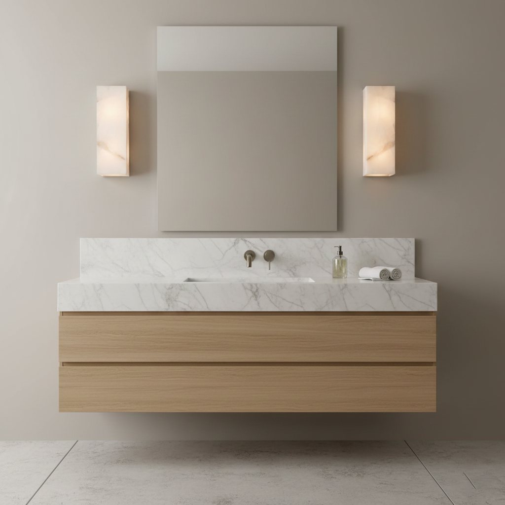 Wandleuchte Élodie, rechteckig, Alabaster, mit LED-Beleuchtung