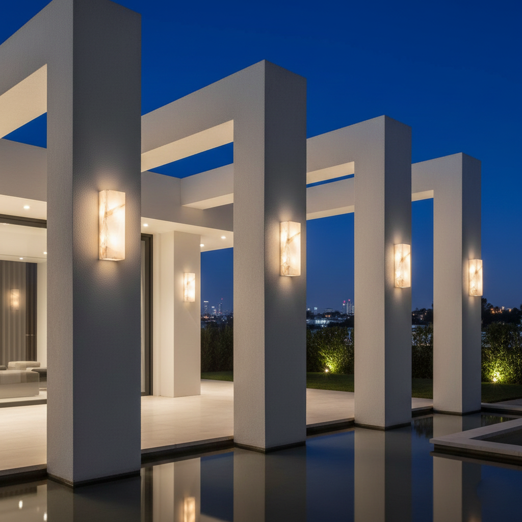 Wandleuchte Élodie, rechteckig, Alabaster, mit LED-Beleuchtung