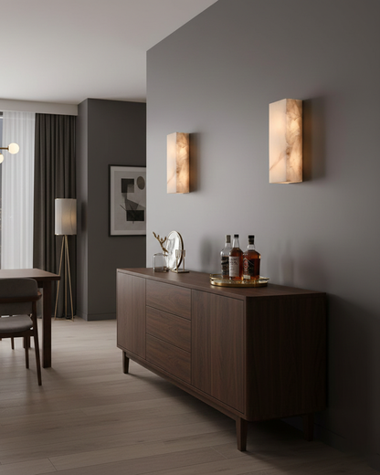 Wandleuchte Élodie, rechteckig, Alabaster, mit LED-Beleuchtung