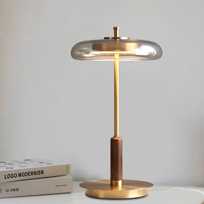 Auriane Glas-LED-Tischleuchte mit Messingsockel-Design