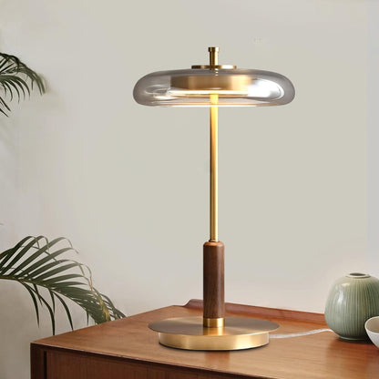 Auriane Glas-LED-Tischleuchte mit Messingsockel-Design