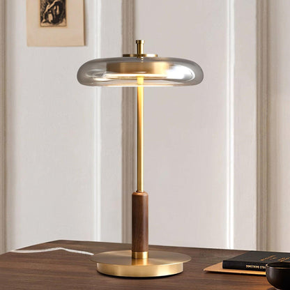 Auriane Glas-LED-Tischleuchte mit Messingsockel-Design