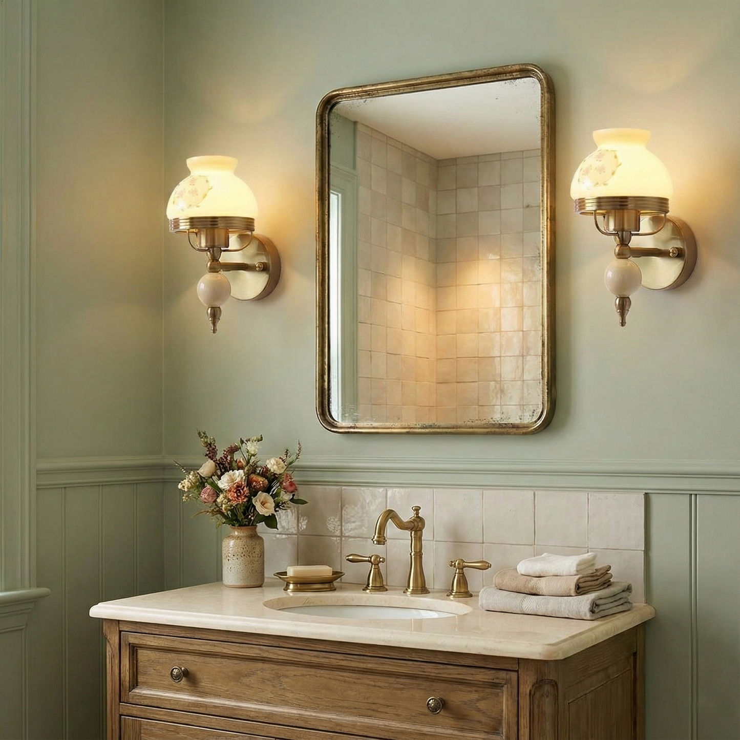Amélie Retro Floral Wall Lamp with Glass Shade Design