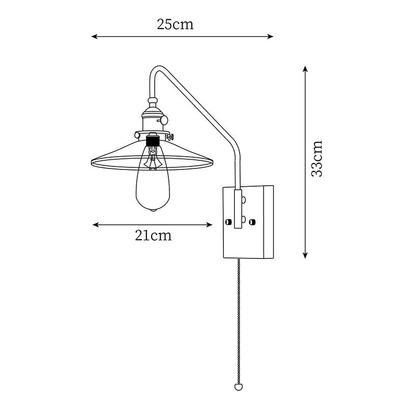 Amélie Retro Plug-in Wandlampe mit Walnuss- und Glasdesign