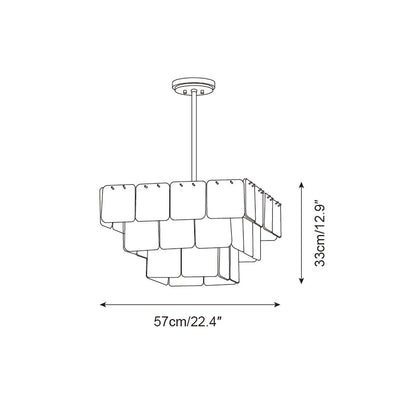 Séverine Glass Chandelier, Layered Textured Panels with Gold Frame