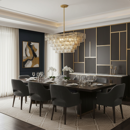 Séverine Glass Chandelier, Layered Textured Panels with Gold Frame