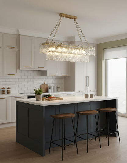 Séverine Glass Chandelier, Layered Textured Panels with Gold Frame