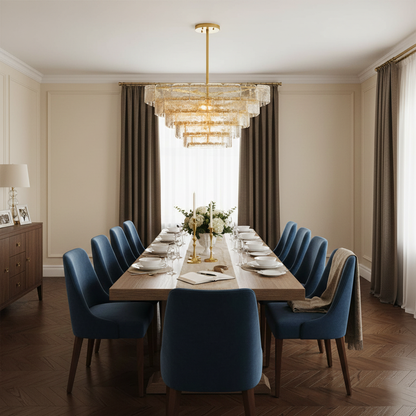 Séverine Glass Chandelier, Layered Textured Panels with Gold Frame