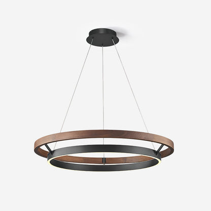 Chloé Ring-Kronleuchter, zwei Holzringe mit integriertem LED-Licht