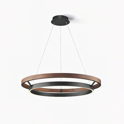 Chloé Ring-Kronleuchter, zwei Holzringe mit integriertem LED-Licht