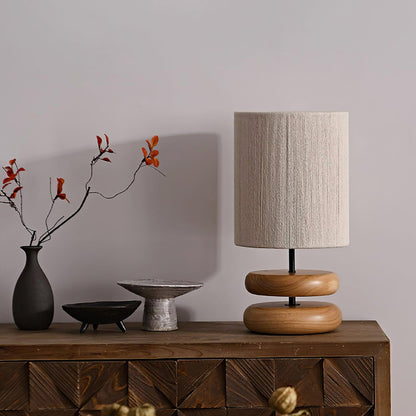 Camille Wooden River Rock Tischlampe mit Stoffschirm
