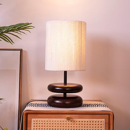 Camille Wooden River Rock Tischlampe mit Stoffschirm