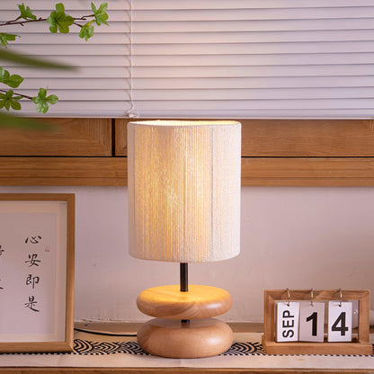 Camille Wooden River Rock Tischlampe mit Stoffschirm