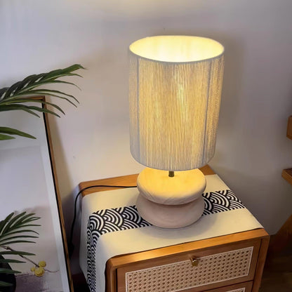 Camille Wooden River Rock Tischlampe mit Stoffschirm