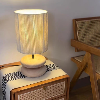 Camille Wooden River Rock Tischlampe mit Stoffschirm