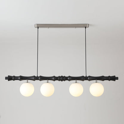 Céline Wood Chandelier, Carved Wooden Beam with Frosted Glass Globes