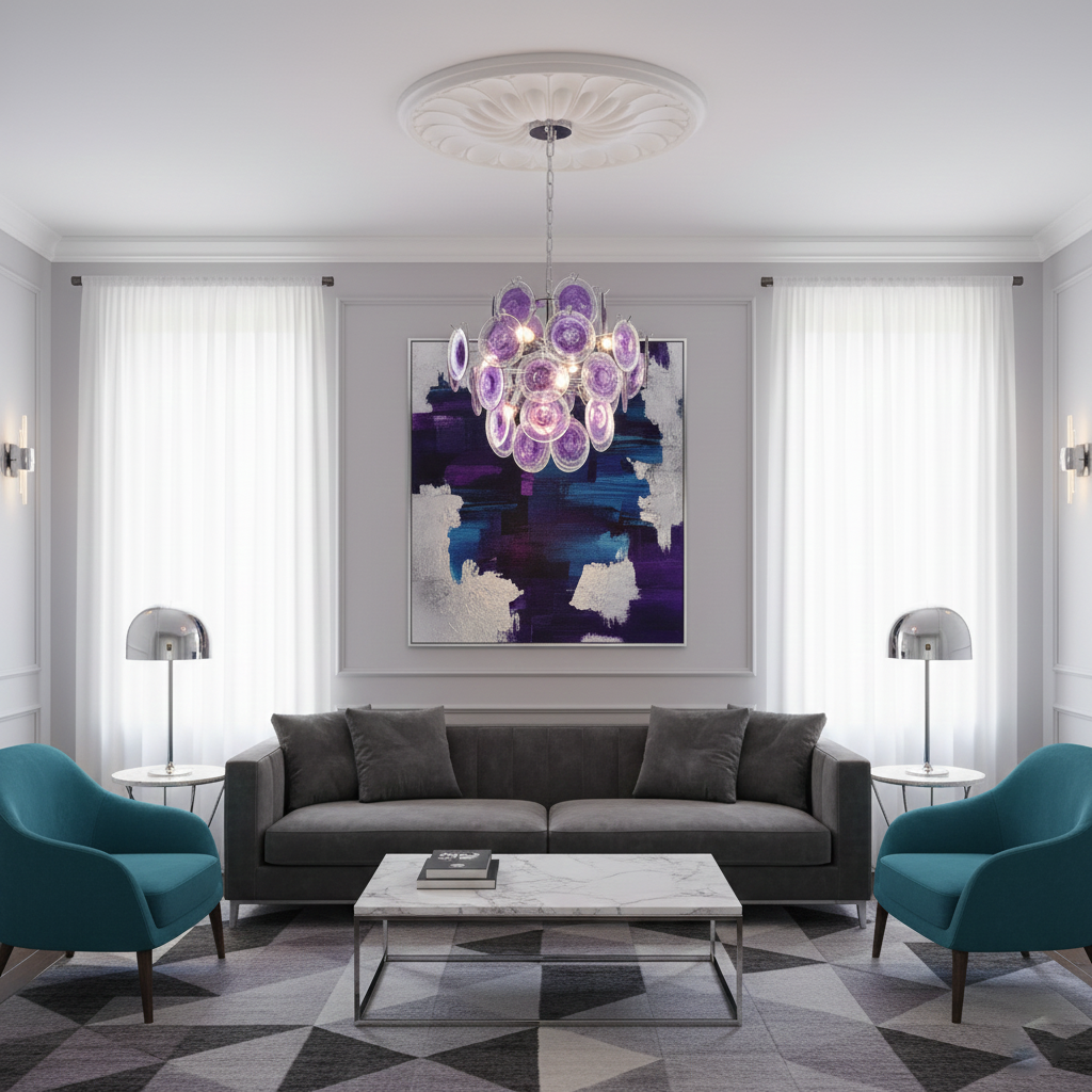 Sabine Glass Chandelier, Hand-Blown Disc Sphere with Metal Frame