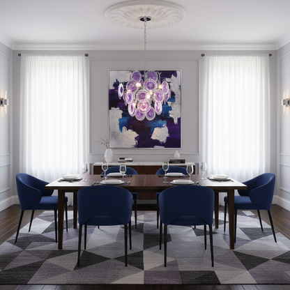 Sabine Glass Chandelier, Hand-Blown Disc Sphere with Metal Frame