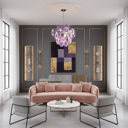 Sabine Glass Chandelier, Hand-Blown Disc Sphere with Metal Frame