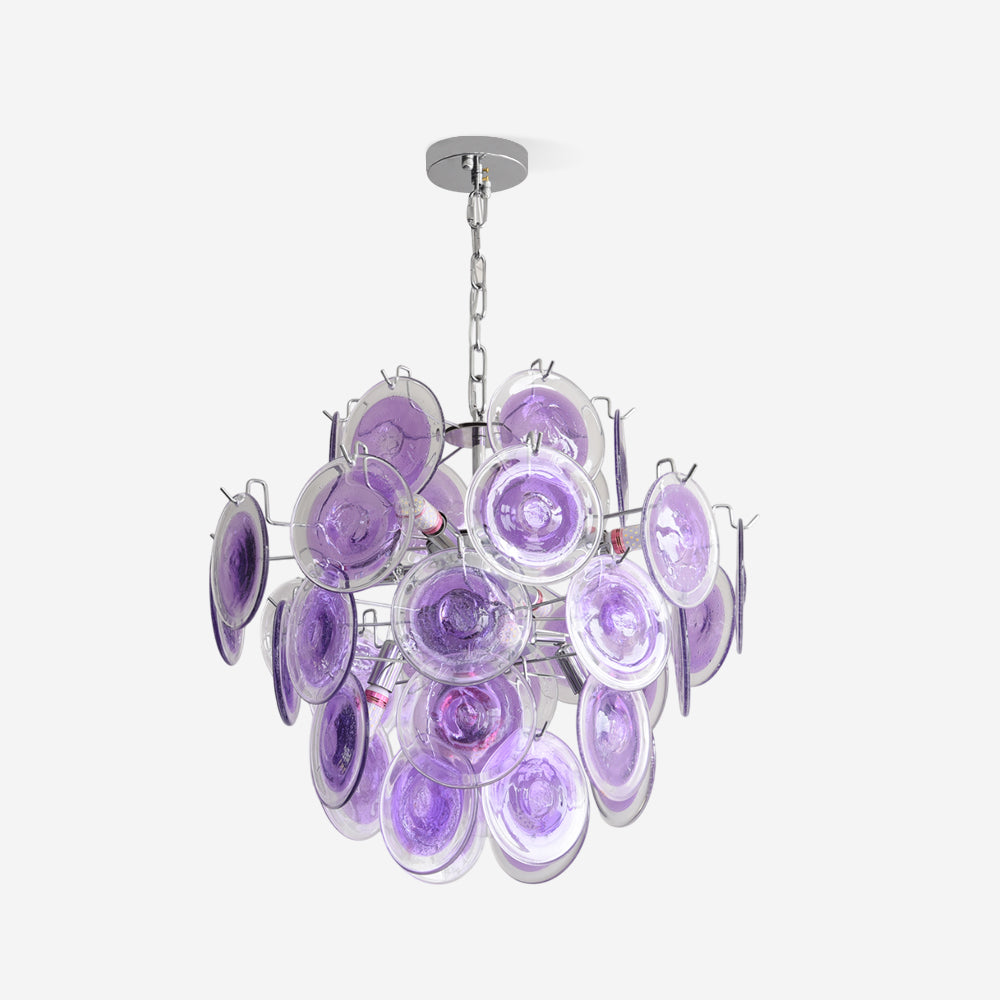 Sabine Glass Chandelier, Hand-Blown Disc Sphere with Metal Frame
