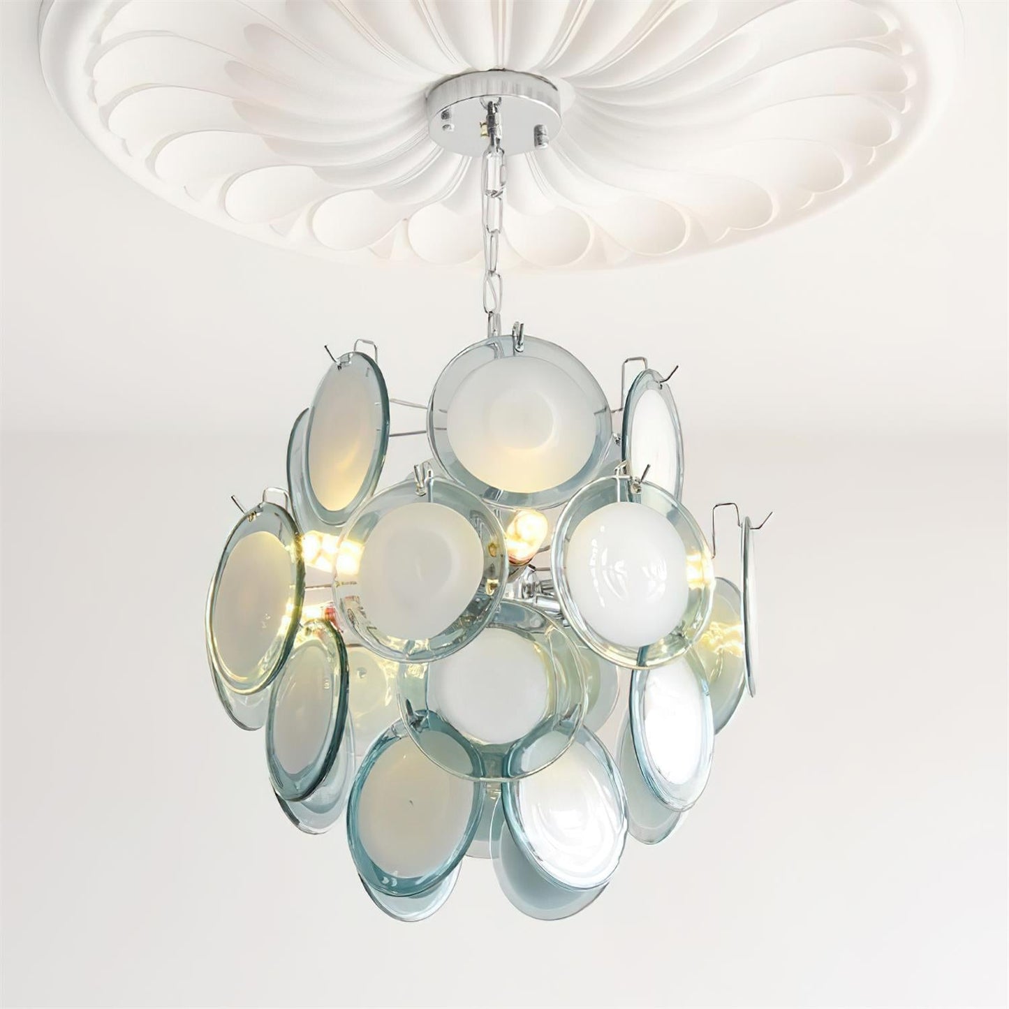 Sabine Glass Chandelier, Hand-Blown Disc Sphere with Metal Frame