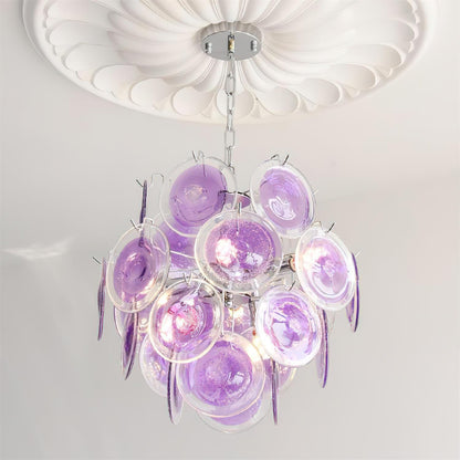 Sabine Glass Chandelier, Hand-Blown Disc Sphere with Metal Frame