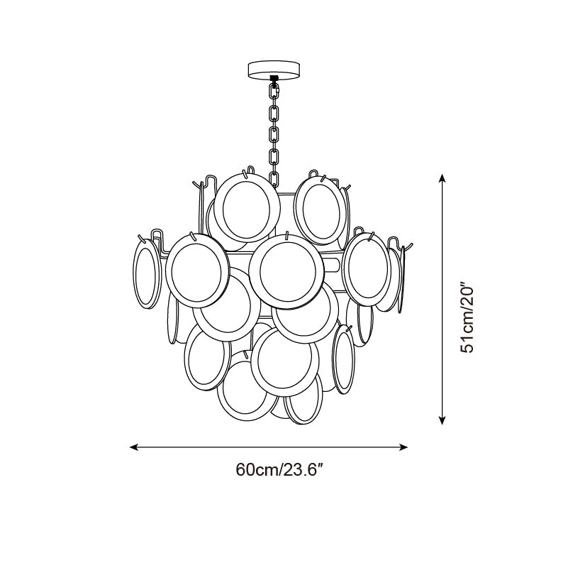 Sabine Glass Chandelier, Hand-Blown Disc Sphere with Metal Frame