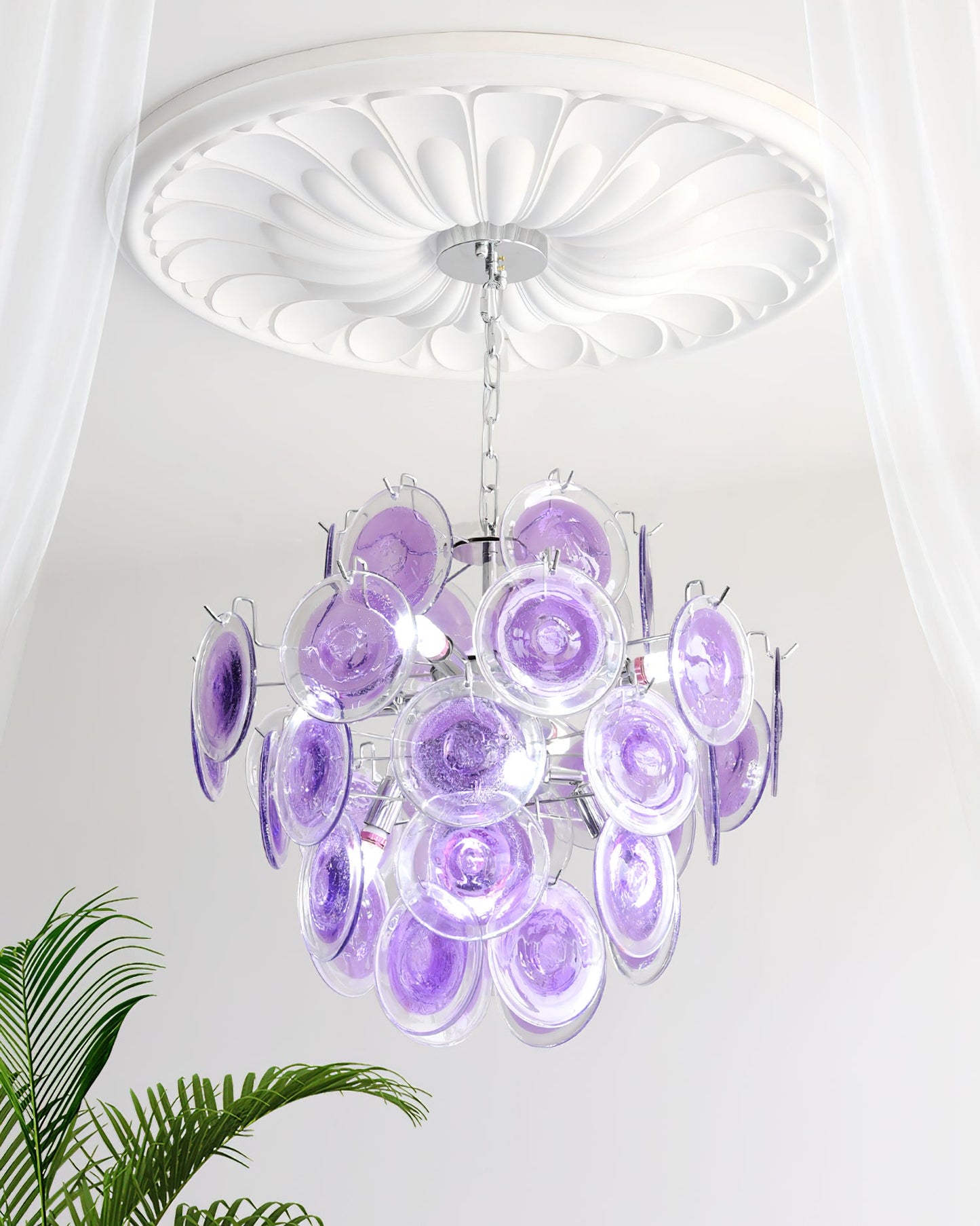 Sabine Glass Chandelier, Hand-Blown Disc Sphere with Metal Frame